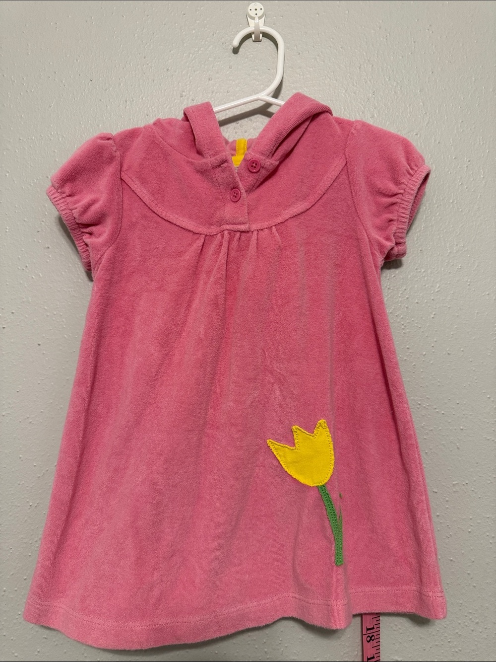 Hanna Andersson Pink Hooded Terry Swim Coverup with Yellow Tulip